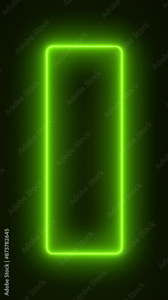 Poster video animation of glowing neon rectangles in green - abstract background - seamless loop - vertical