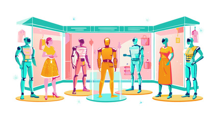 Fototapeta premium Colorful Clothing Store Interior with Fashionable Mannequins Display