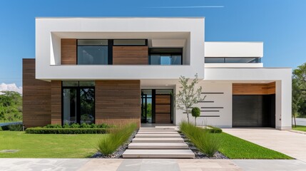 Fototapeta premium Modern house with layers of different substances, showcasing innovative coatings and materials, detailed textures and finishes, architectural marvel