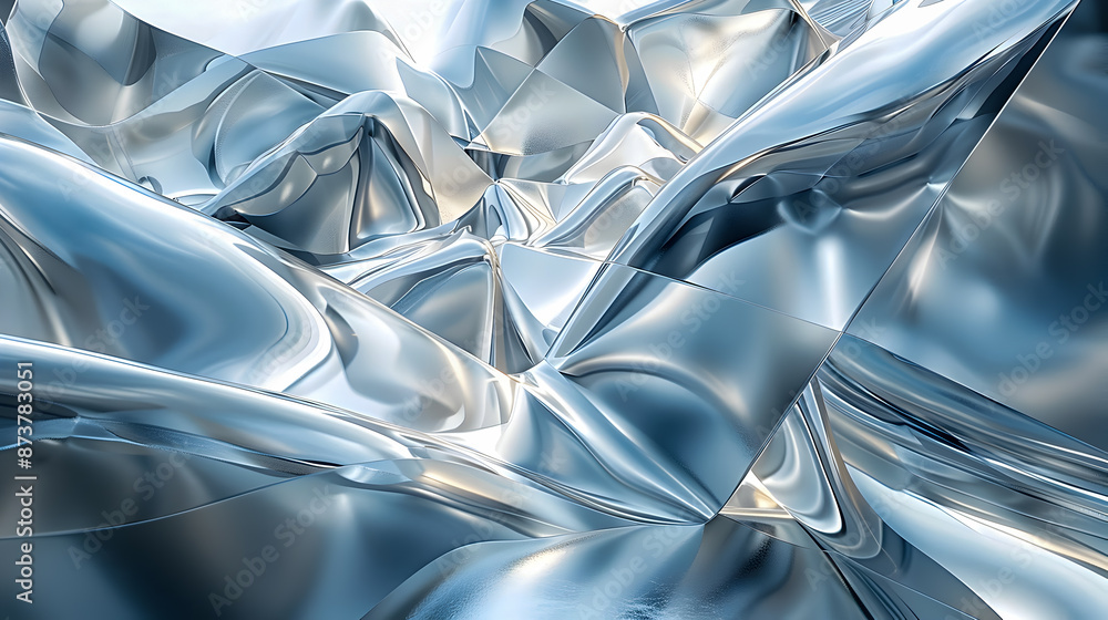 Poster sophisticated silver and platinum abstract with clean faceted geometric elements dynamic interplay o