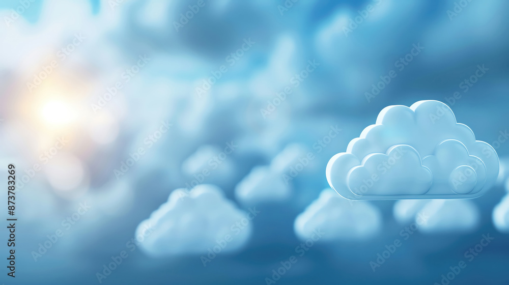 Fototapete computing digital cloud icons hovering over a skyblue background, copy space.