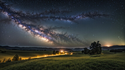 Scenery of the night sky with the Milky Way flowing through it