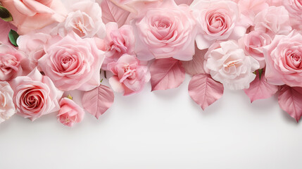 Arrangement of soft pink roses on a white background. For background pictures or postcards V1