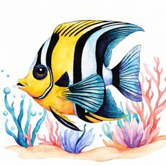 Watercolor Tropical Fish Illustration.