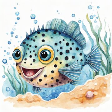 recommend clip art: Cute Cartoon Pufferfish Watercolor Illustration.