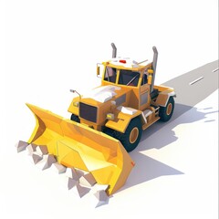 Naklejka premium 3D Render of a Low Poly snow plow clearing a road, on isolated white background, Generative AI