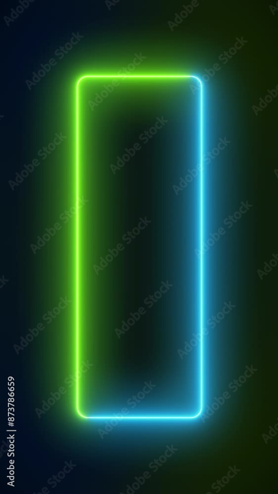 Poster video animation of glowing neon rectangles in green and blue - abstract background - seamless loop -