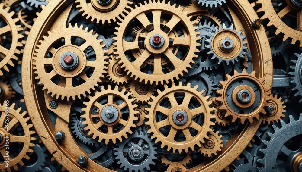 Poster interlocking cogs - a mechanical symphony.