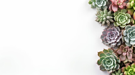 Arrangement of various colored succulents in the house on a white background V1