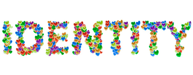 IDENTITY word text PNG transparent made of colorful hearts isolated
