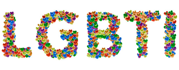 LGBTI letters text PNG transparent made of colorful pride hearts isolated