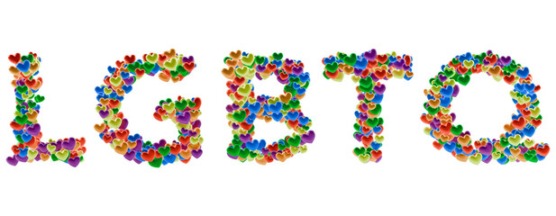 LGBTQ letters text PNG transparent made of colorful pride hearts isolated