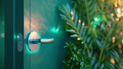 A keyless entry system featuring a smart lock with biometric authentication, highlighting advanced security measures and ease of access.