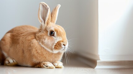 Obraz premium Tranquil scene of a rabbit in an empty, light-filled corner of a room, Companion, Empty and Light concept