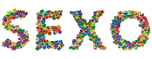 SEXO word text PNG transparent made of colorful pride hearts isolated