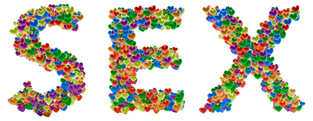 SEX word text PNG transparent composed of colorful pride hearts isolated