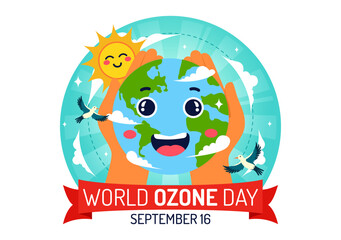 World Ozone Day Vector Illustration on September 16 To Raise Public Awareness About Of The Earth Layer And Protecting Environment in Flat Background