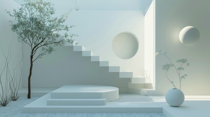 Minimalistic White Interior with Geometric Decor and Natural Light