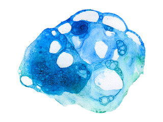 abstract watercolor foam bubble blue wave hand drawn. tranquil paint stroke, isolated white background