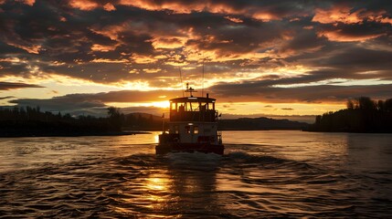 Beautiful sunset Columbia River Boat 