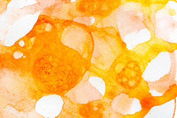 abstract background watercolor foam bubble orange yellow brush strokes hand drawn. text boxes gold design galaxy space