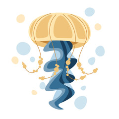 Jellyfish on an isolated background. Sea creature illustration in flat style. Sea animal vector icon. Suitable for postcard, banner, cover.