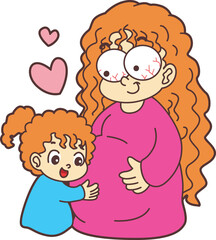 Happy Mothers Day character cartoon mom and daughter.
Mom and son illustration with heartwarming design.