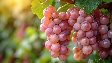 Fototapeta premium Close-up of Pink Grapes on a Vine with Sunlight