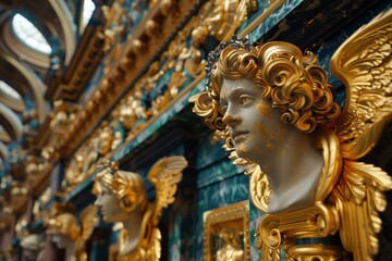 Baroque, Barocco Ornate Marble Ceiling Non-Linear Reformation Design with Intricate Accents Depicting Classic Elegance and Architectural Beauty