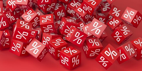 Sale Discount Concept. Bunch of Red Percentage Cubes