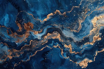 Obraz premium Marble texture swirls in blue and gold, elegant abstract pattern