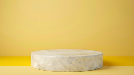 empty flat stone podium, yellow white background 