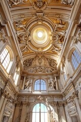 Fototapeta premium Baroque, Barocco Ornate Marble Ceiling Non-Linear Reformation Design with Intricate Accents Depicting Classic Elegance and Architectural Beauty