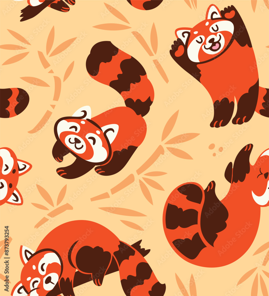 Wall mural cute playful red pandas. vector pattern design