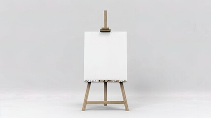 A wooden easel with blank white canvas isolated on a white background 