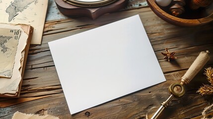 a mockup of a blank white postcard on a wooden table