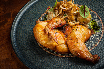 roasted chicken with sauce closeup