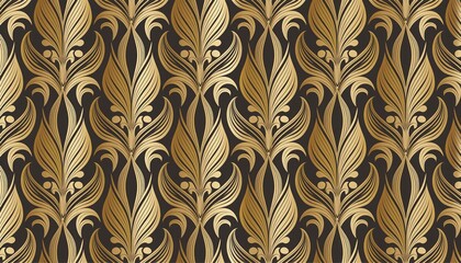 Fototapeta premium Art Deco Style: Seamless Baroque Wallpaper with Gold Leaves
