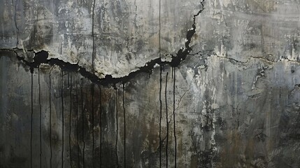 The interior pressure caused a crack in the wall, revealing a dark liquid seeping from the outside due to exposure to rain.