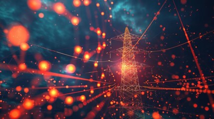 Fototapeta premium Electricity Transmission Tower in a Digital Network