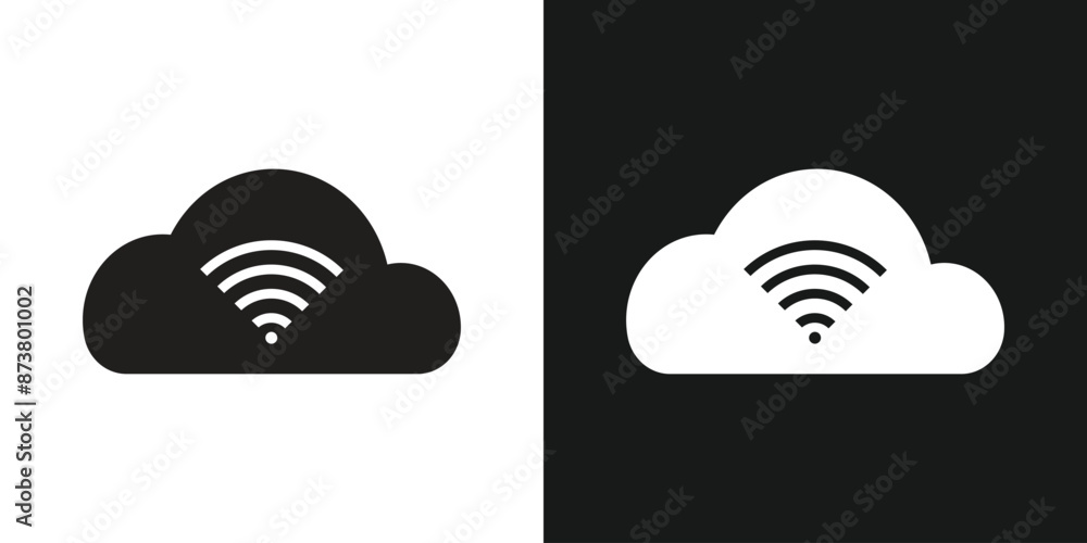 Poster wifi wireless internet cloud signal flat icon set for apps. vector