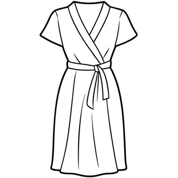 black and white wrap dress outline clip art preview
