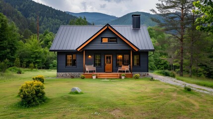Fototapeta premium Charming dwelling surrounded by nature, rustic design elements, wooden exterior, peaceful shelter offering a sense of tranquility and home