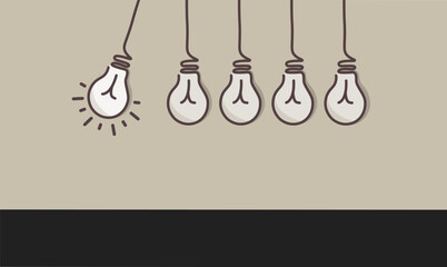 5 light bulbs on . The line is glowing. The idea of a banner