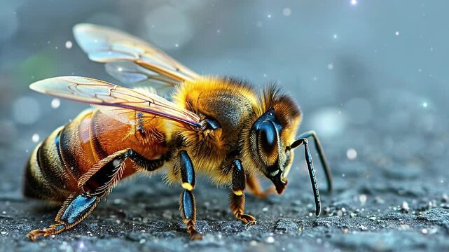 a honey bee perched on the ground