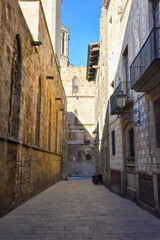 the medieval town area of Barcelona in catalonia spain, by the cathedral