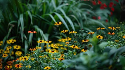 Yellow Flowers Blooming in a Lush Garden