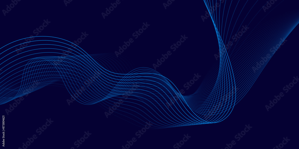 Poster Abstract colorful particles wave line on blue gradient background. Digital glowing futuristic technology concept abstract background. Dynamic waves use for business modern concept, vector illustration