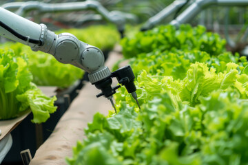 Smart farming agricultural technology Robotic arm harvesting hydroponic