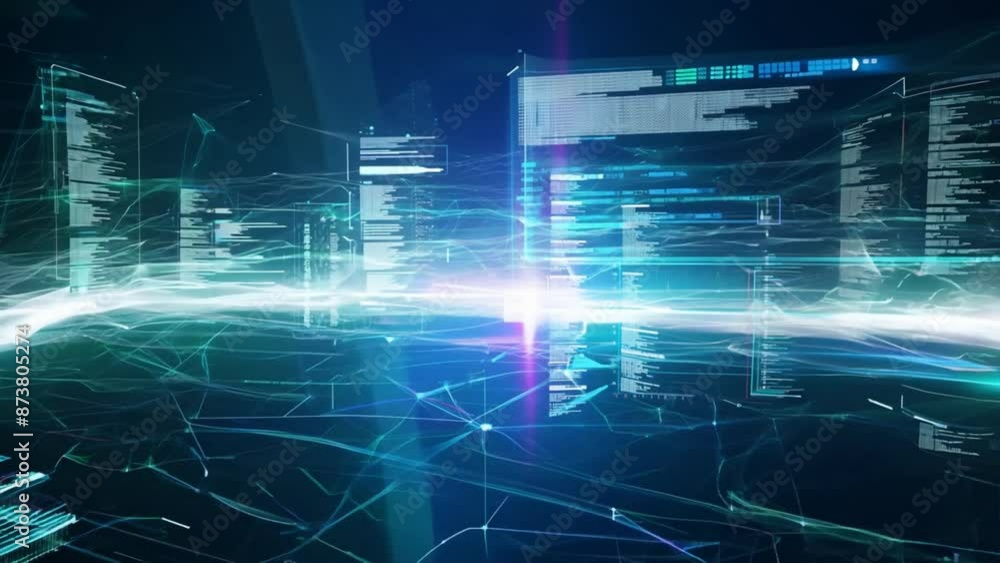 Aufkleber futuristic tech wallpaper with a digital circuit board design on a global network grid